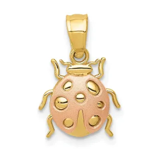 14k Two Tone Gold Open Back Solid Polished Brush Finish Ladybug Charm Pendant