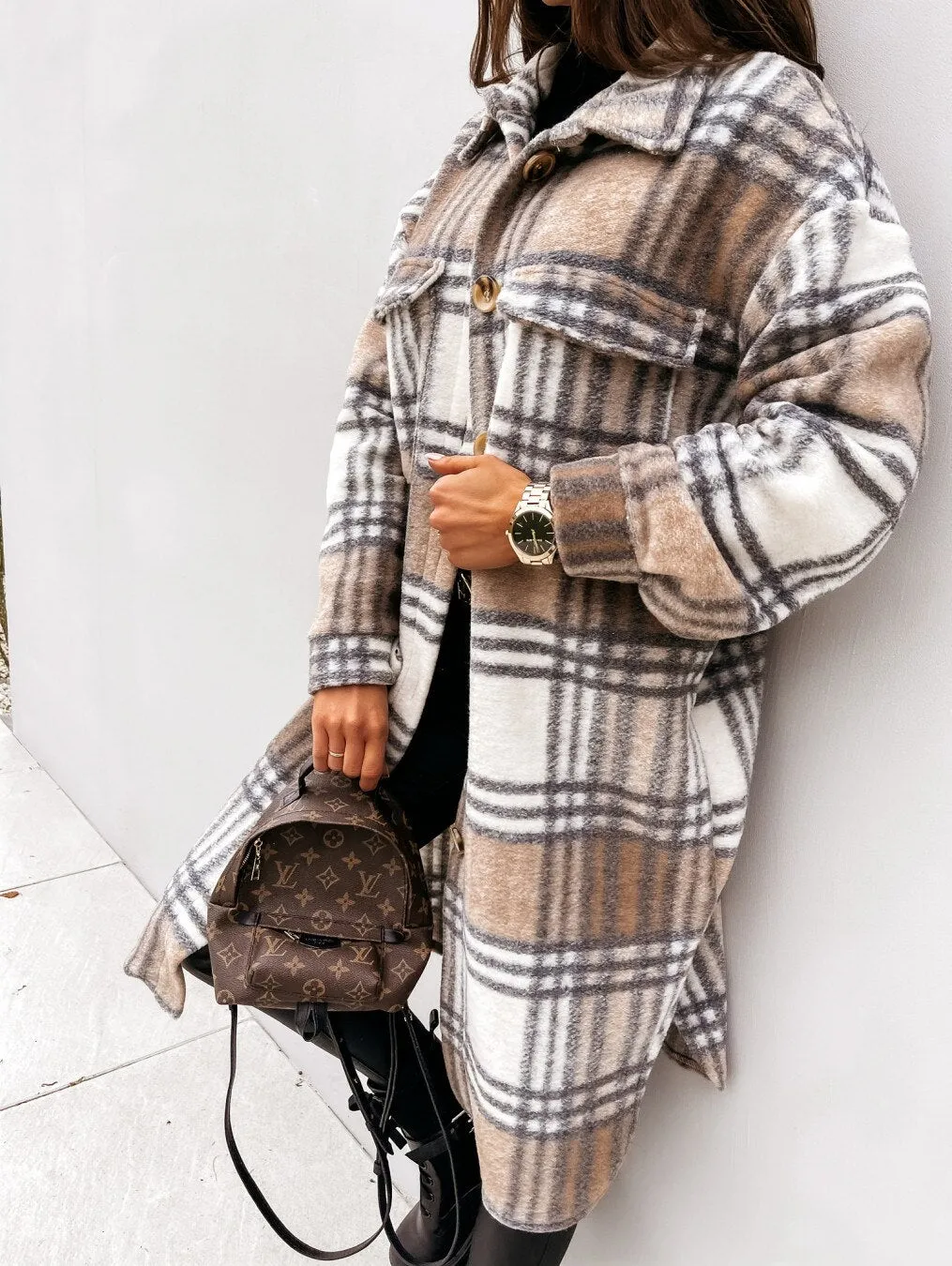 2022 new Women Super Long Checked Jacket Casual Oversized Shirt Jackets