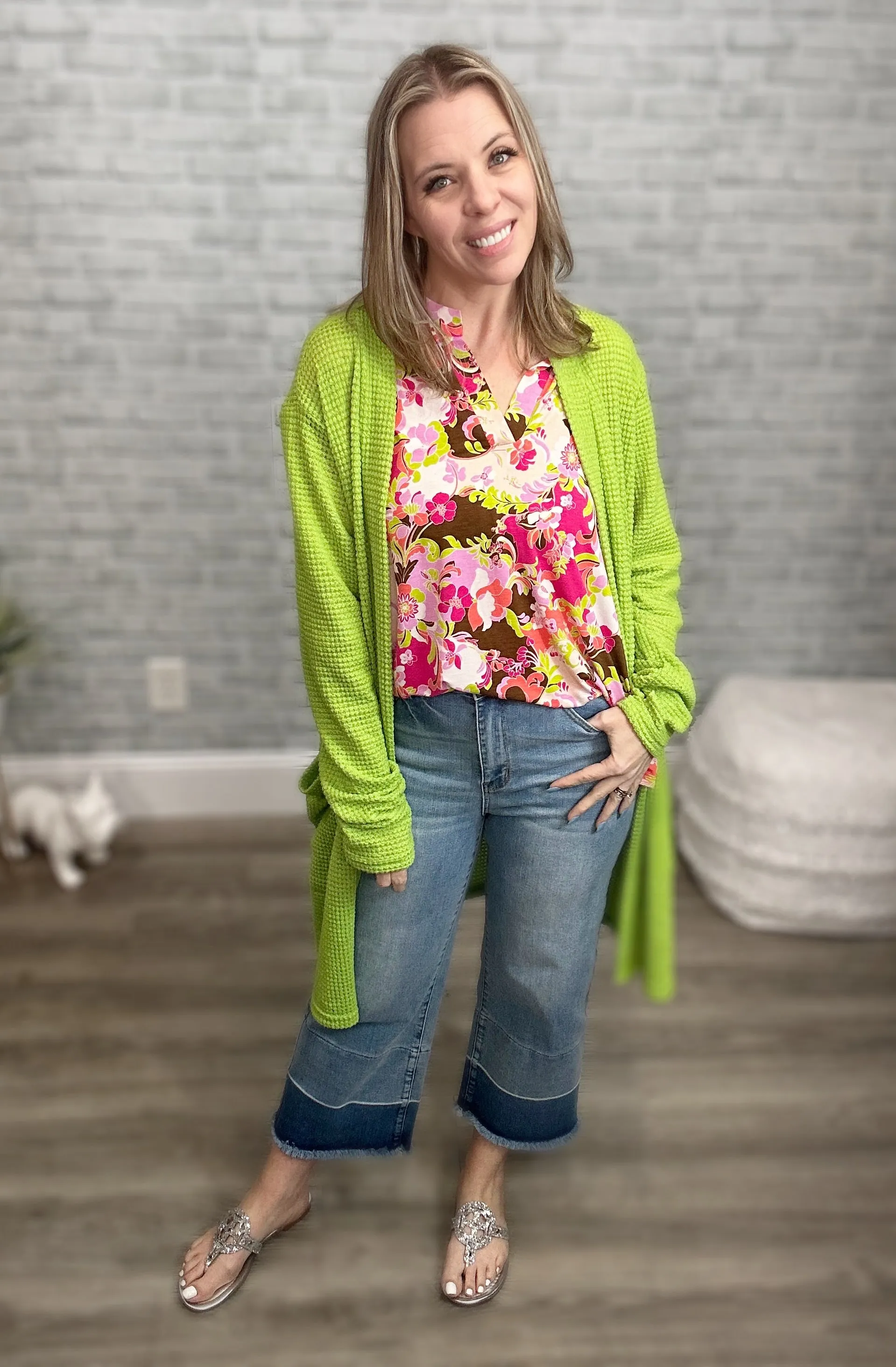 3/4 Sleeve Fuchsia, Lime & Brown LIZZY Top - Wrinkle Free - Dear Scarlett