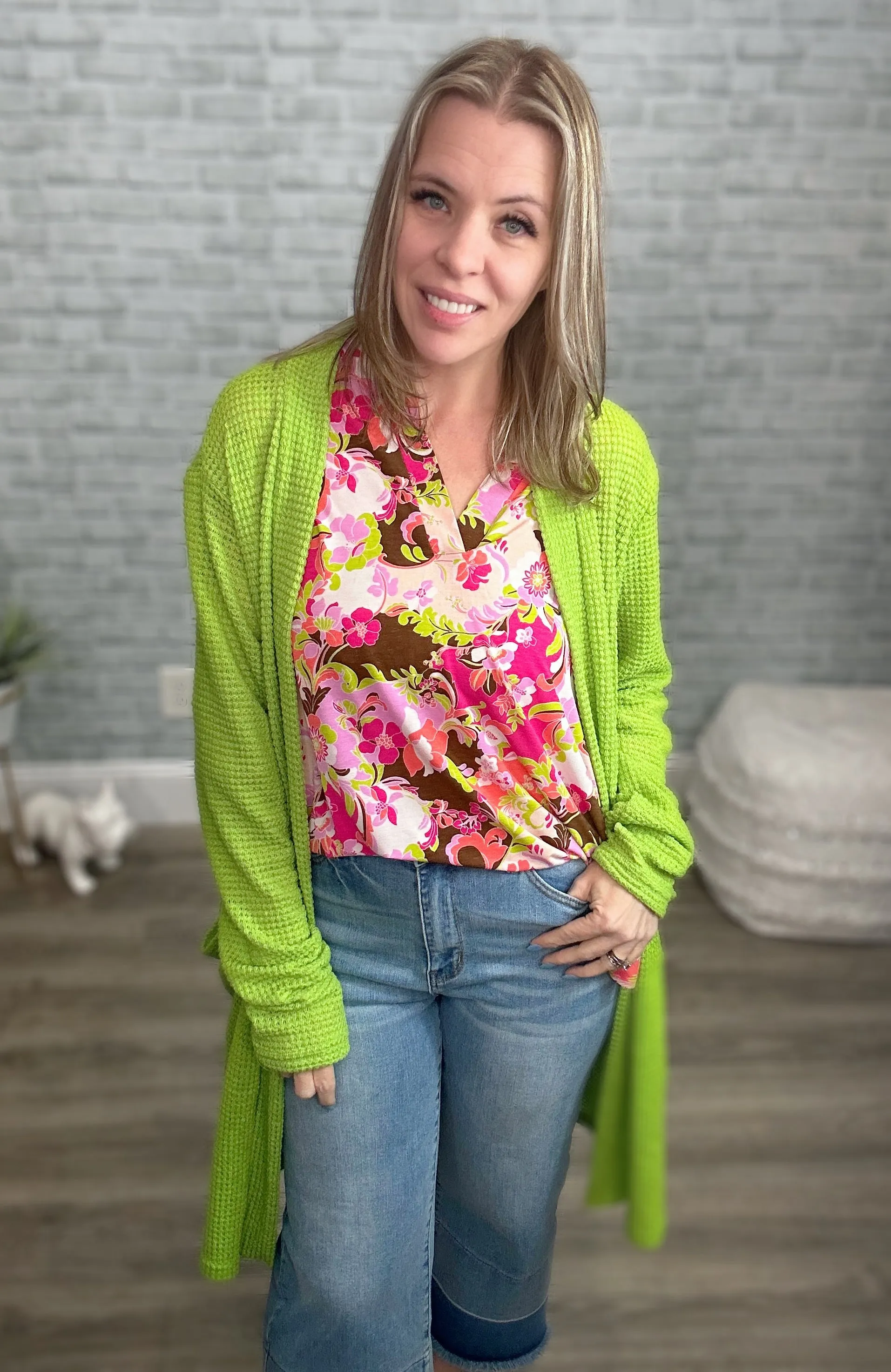 3/4 Sleeve Fuchsia, Lime & Brown LIZZY Top - Wrinkle Free - Dear Scarlett