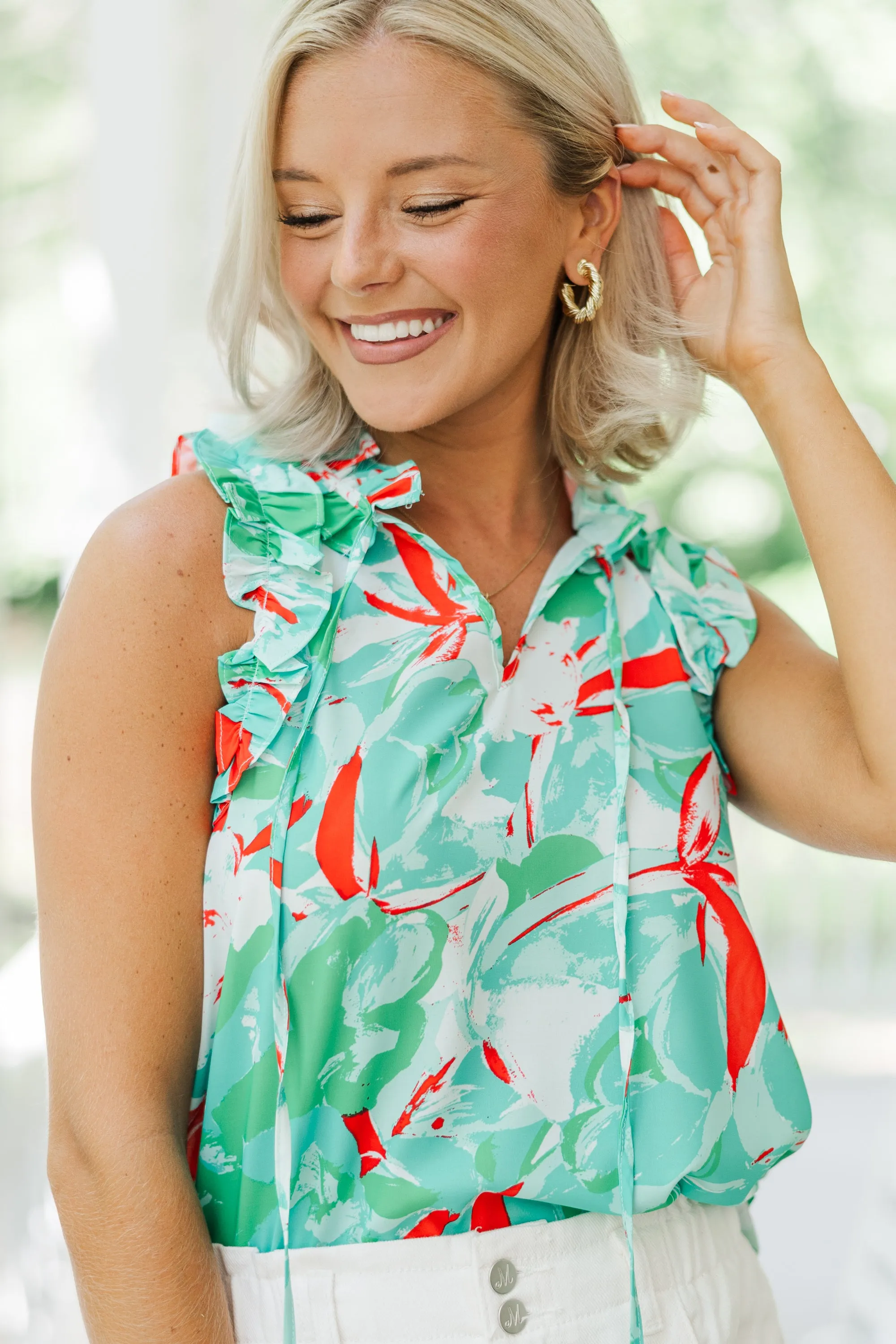 All Your Own Green Floral Blouse