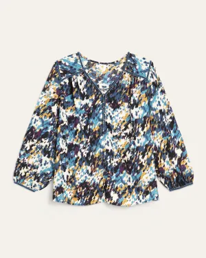 Allegra Velvet-Trim Blouse | Light Blue / Yellow