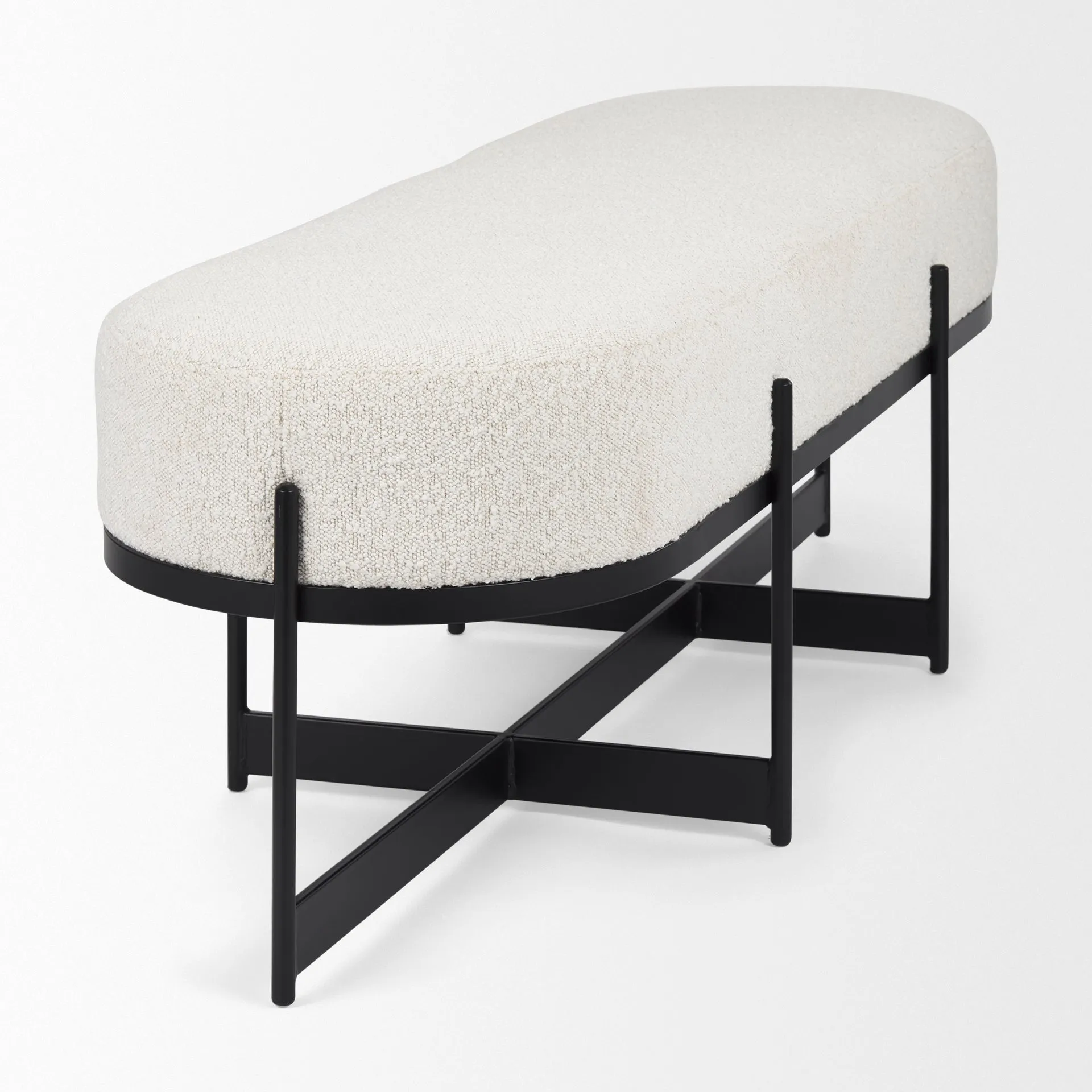 AMELIA CREAM BOUCLE BLACK METAL BENCH