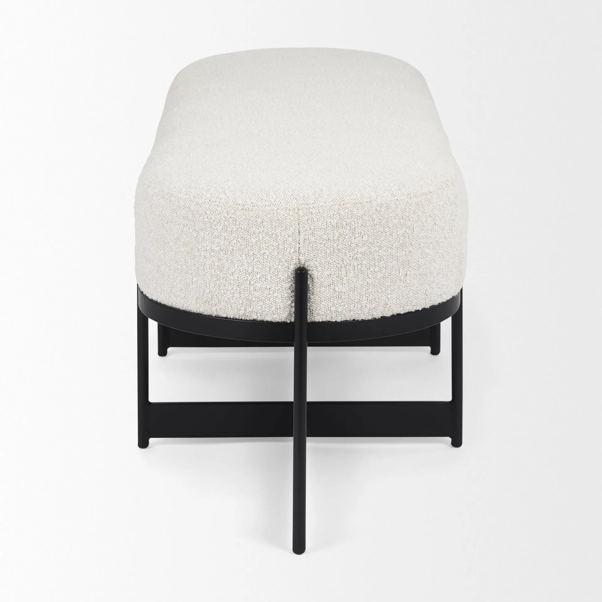 AMELIA CREAM BOUCLE BLACK METAL BENCH