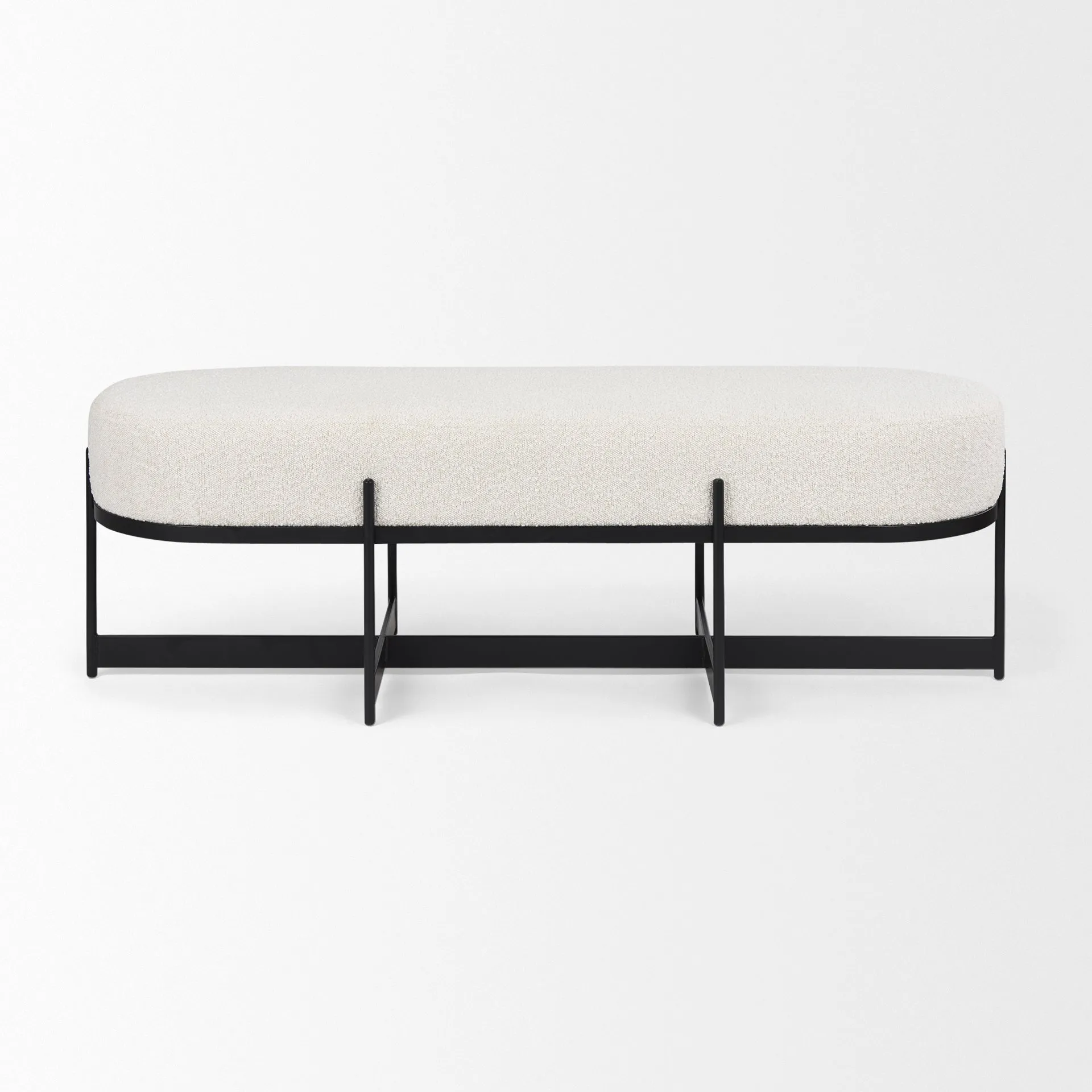 AMELIA CREAM BOUCLE BLACK METAL BENCH