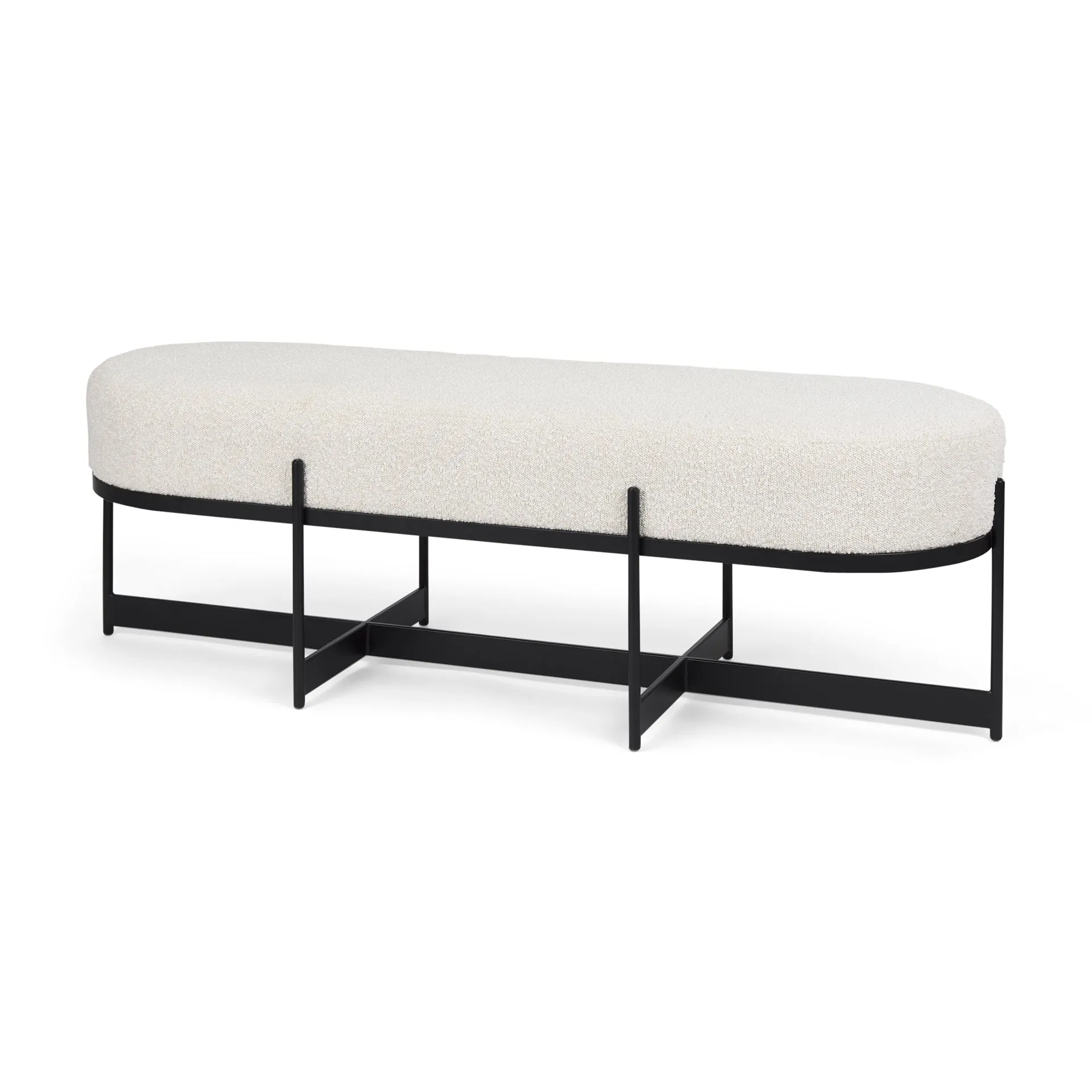 AMELIA CREAM BOUCLE BLACK METAL BENCH