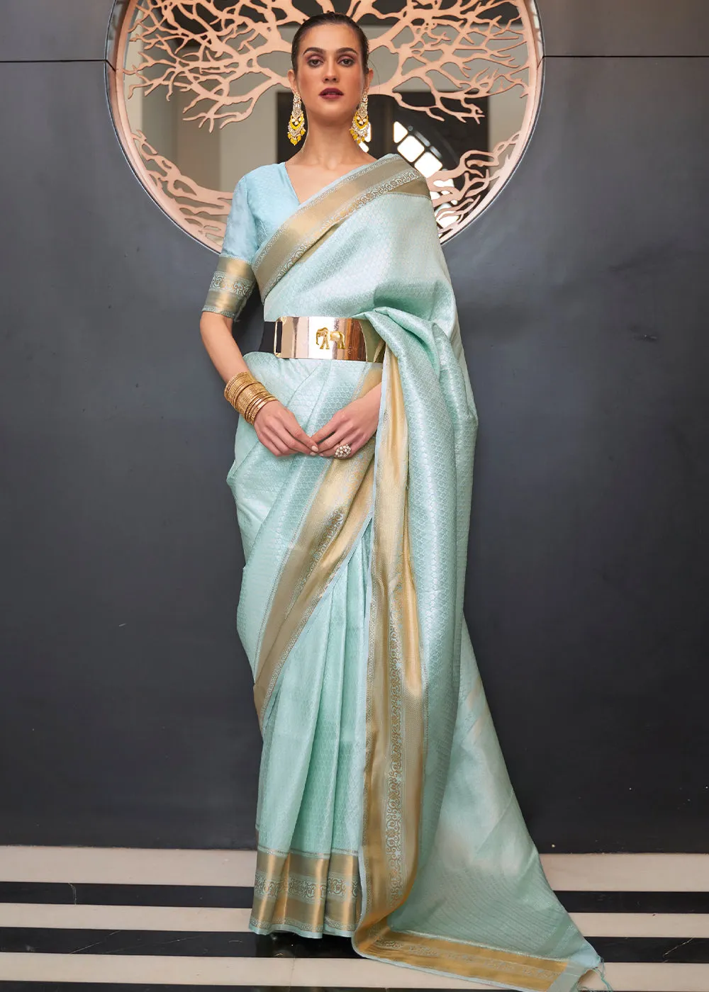 Baby Blue Woven Soft Silk Saree