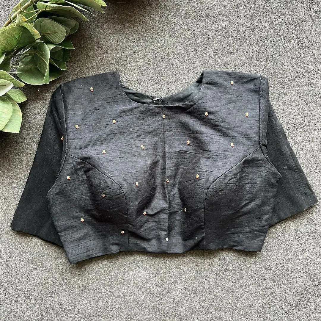 Black Golden Elegance: Handcrafted Elzara Silk Blouse