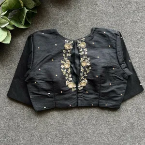 Black Golden Elegance: Handcrafted Elzara Silk Blouse