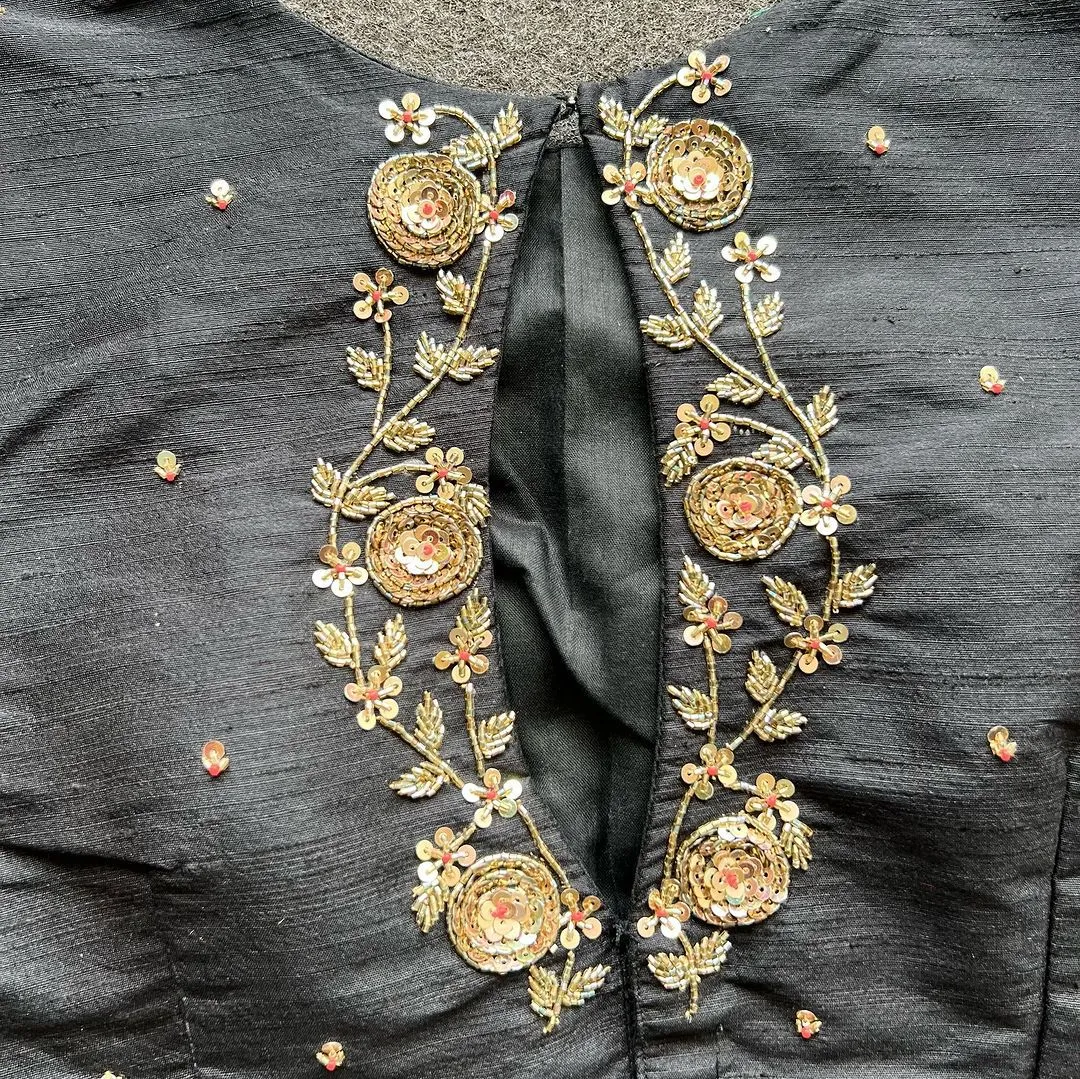 Black Golden Elegance: Handcrafted Elzara Silk Blouse