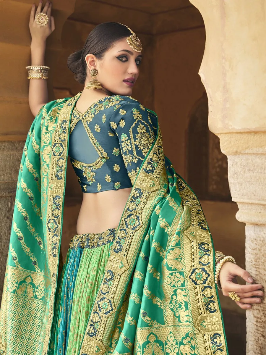 Blue and Green Silk Wedding Lehenga Choli