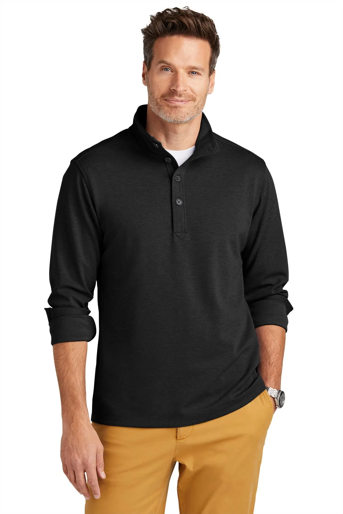 Brooks Brothers Mid-Layer Stretch 1/2-Button, Black Heather