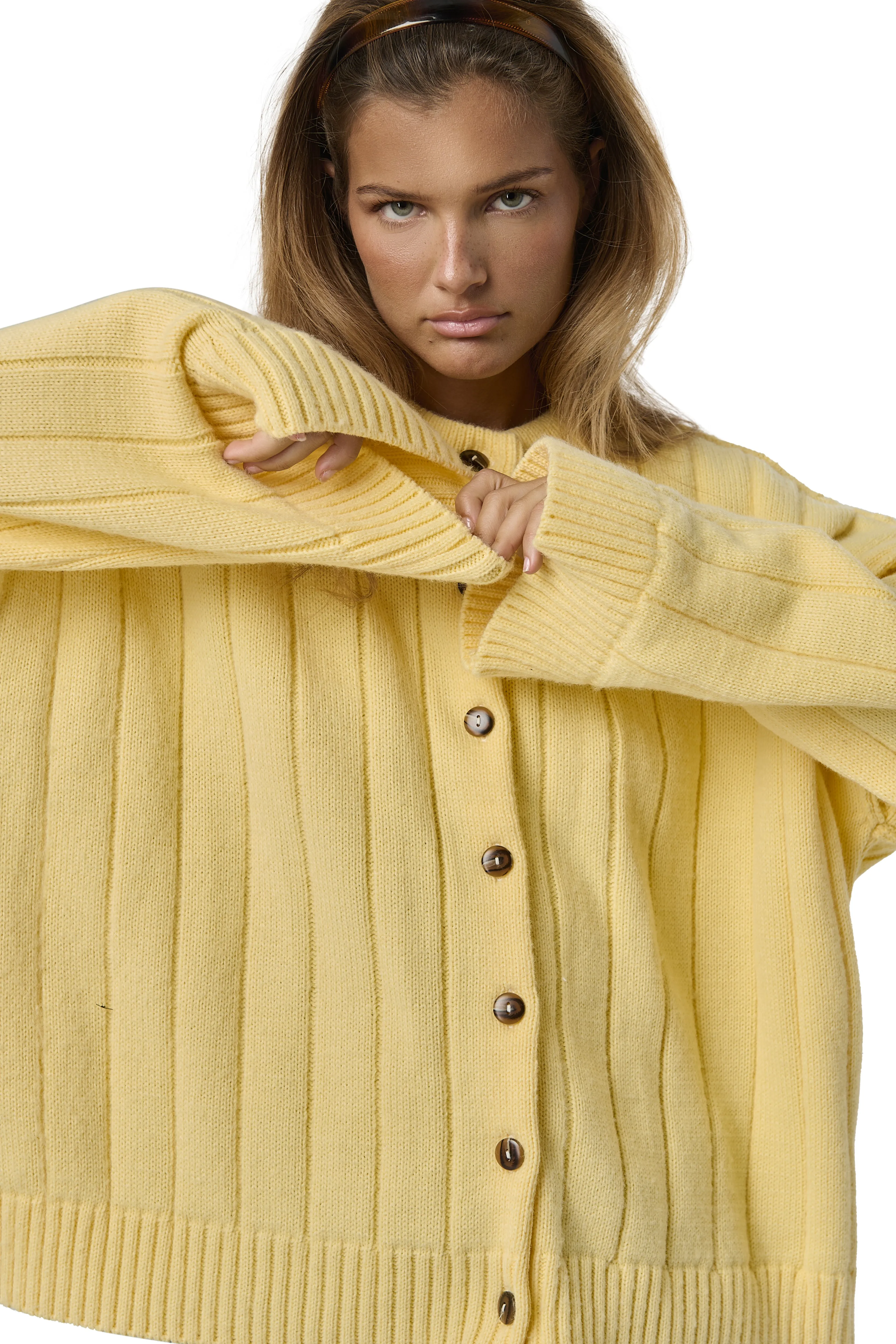 Bryant Button Cardigan in Yellow