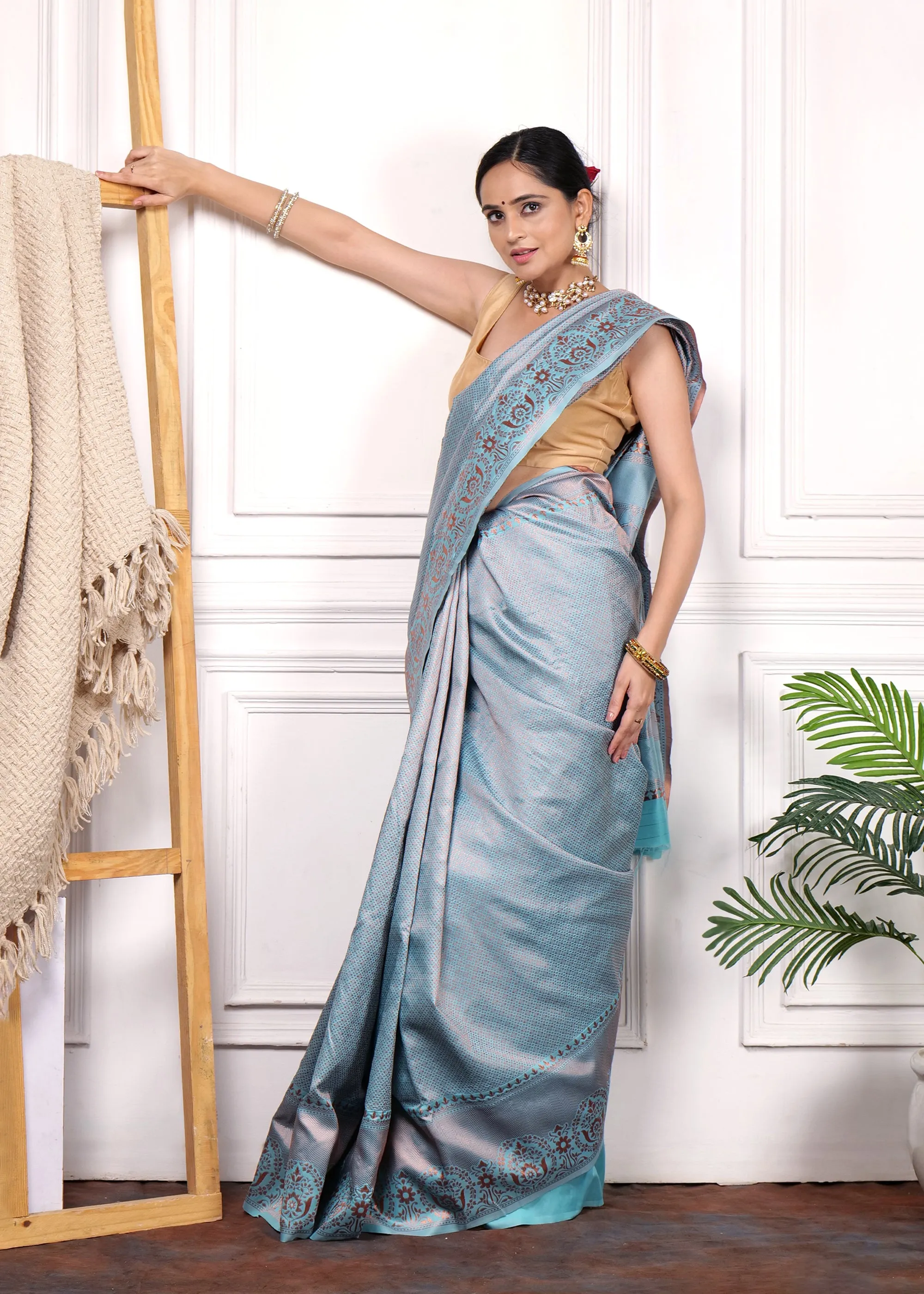 Celestial Blue Silk Saree with Intricate Brocade Detailing