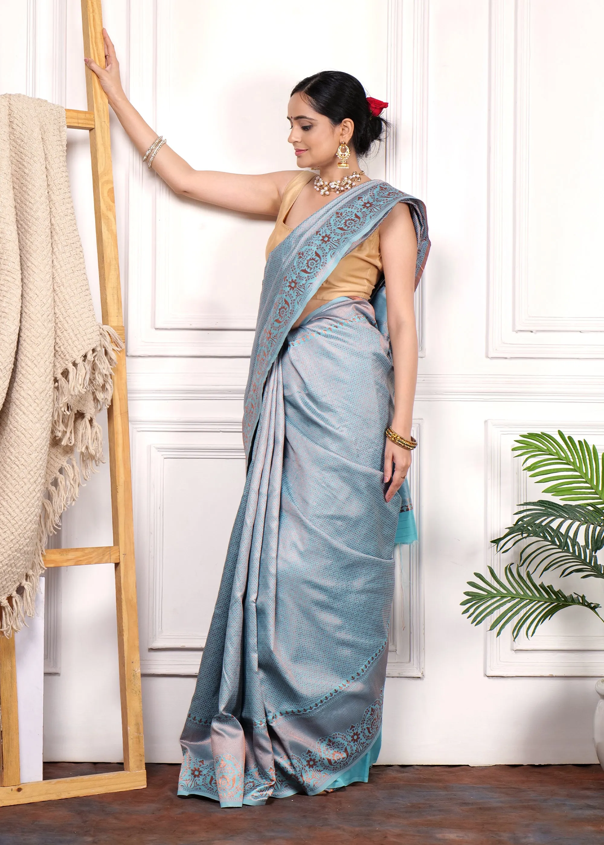 Celestial Blue Silk Saree with Intricate Brocade Detailing