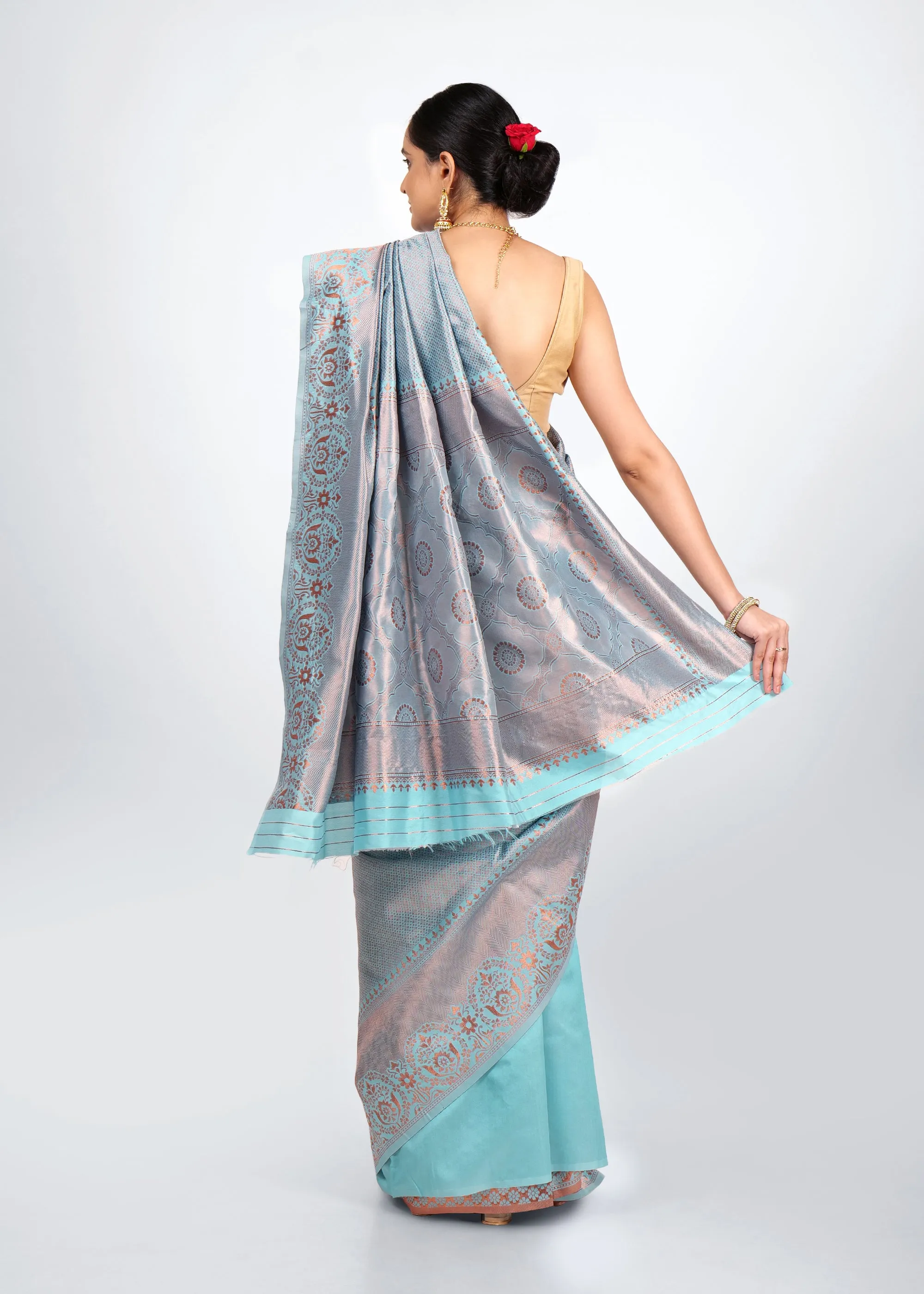 Celestial Blue Silk Saree with Intricate Brocade Detailing