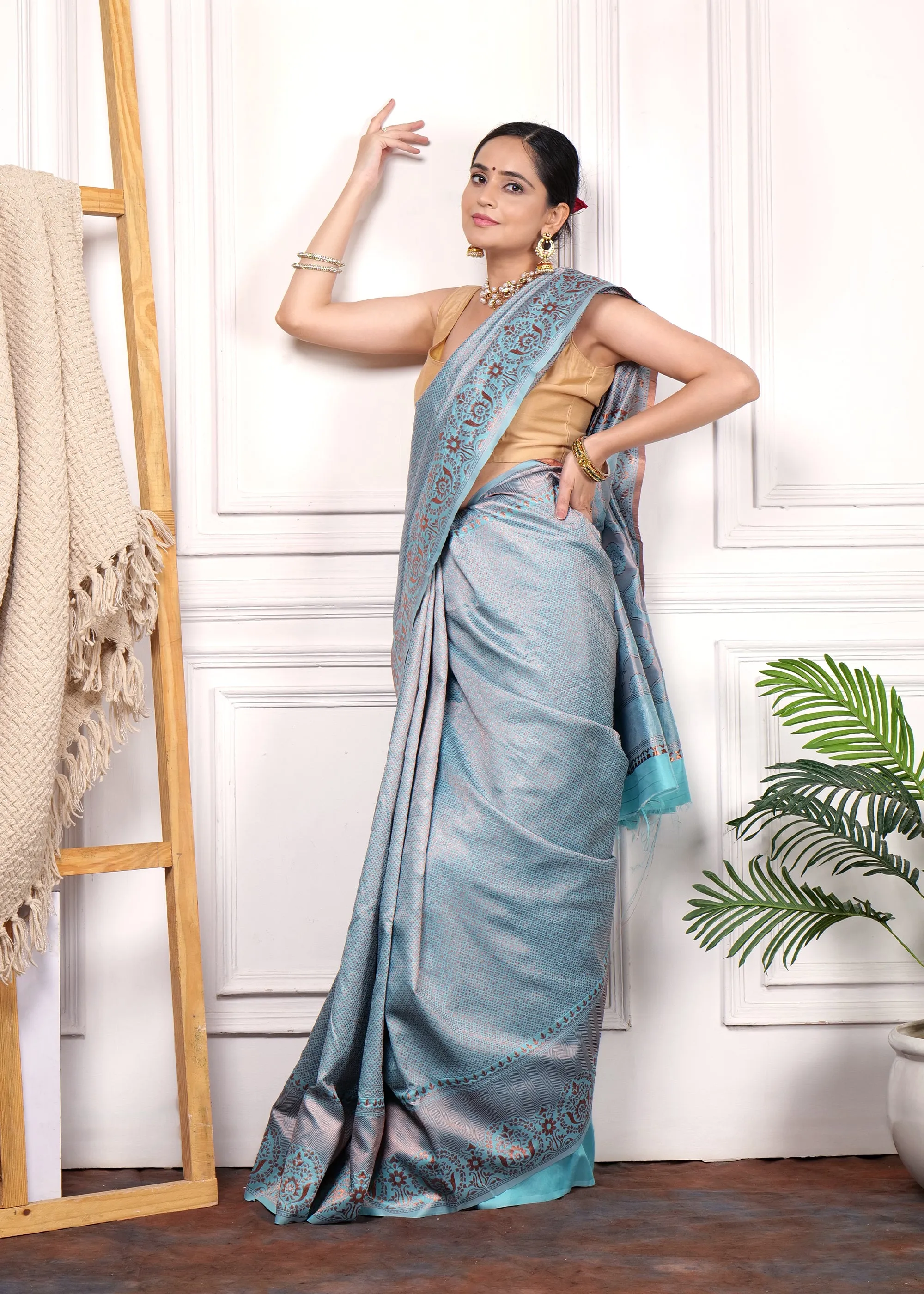 Celestial Blue Silk Saree with Intricate Brocade Detailing