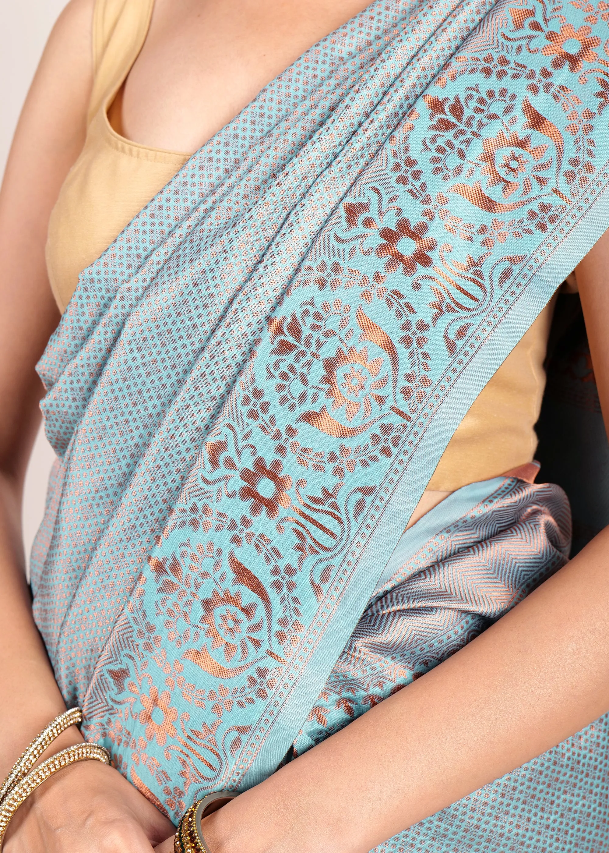 Celestial Blue Silk Saree with Intricate Brocade Detailing