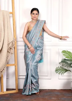 Celestial Blue Silk Saree with Intricate Brocade Detailing