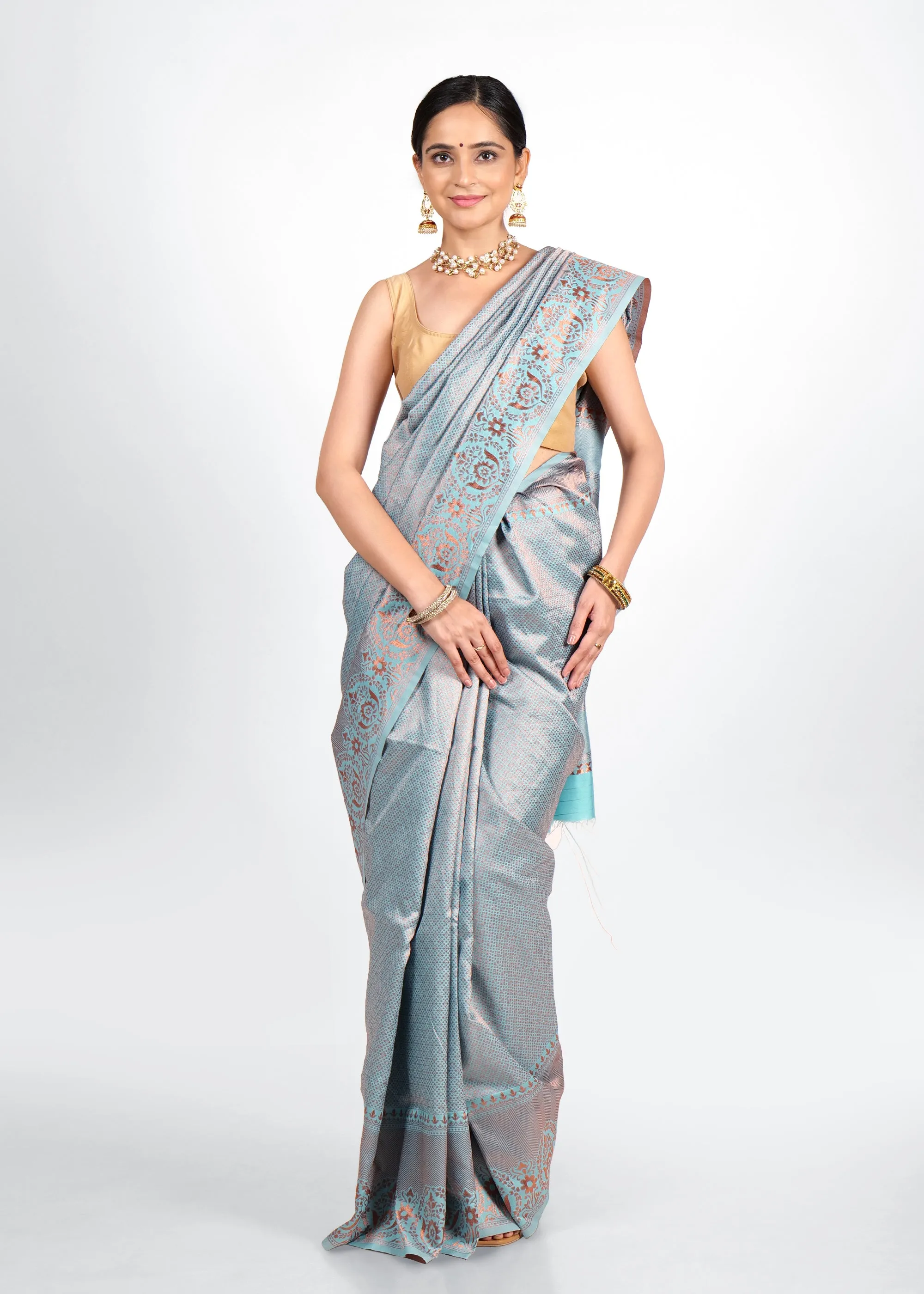 Celestial Blue Silk Saree with Intricate Brocade Detailing