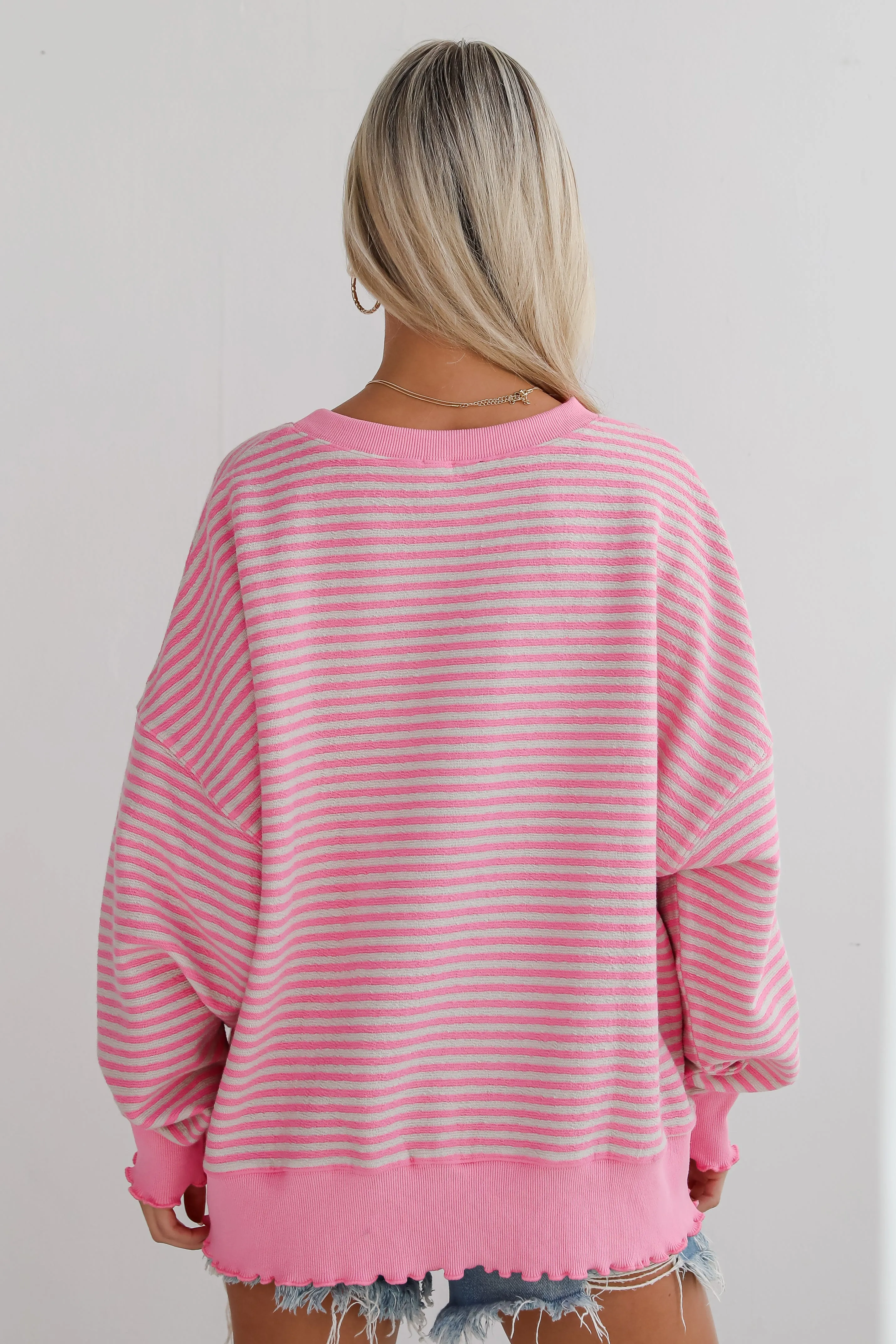 Charismatic Comfort Pink Striped Oversized Pullover