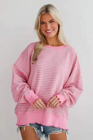 Charismatic Comfort Pink Striped Oversized Pullover