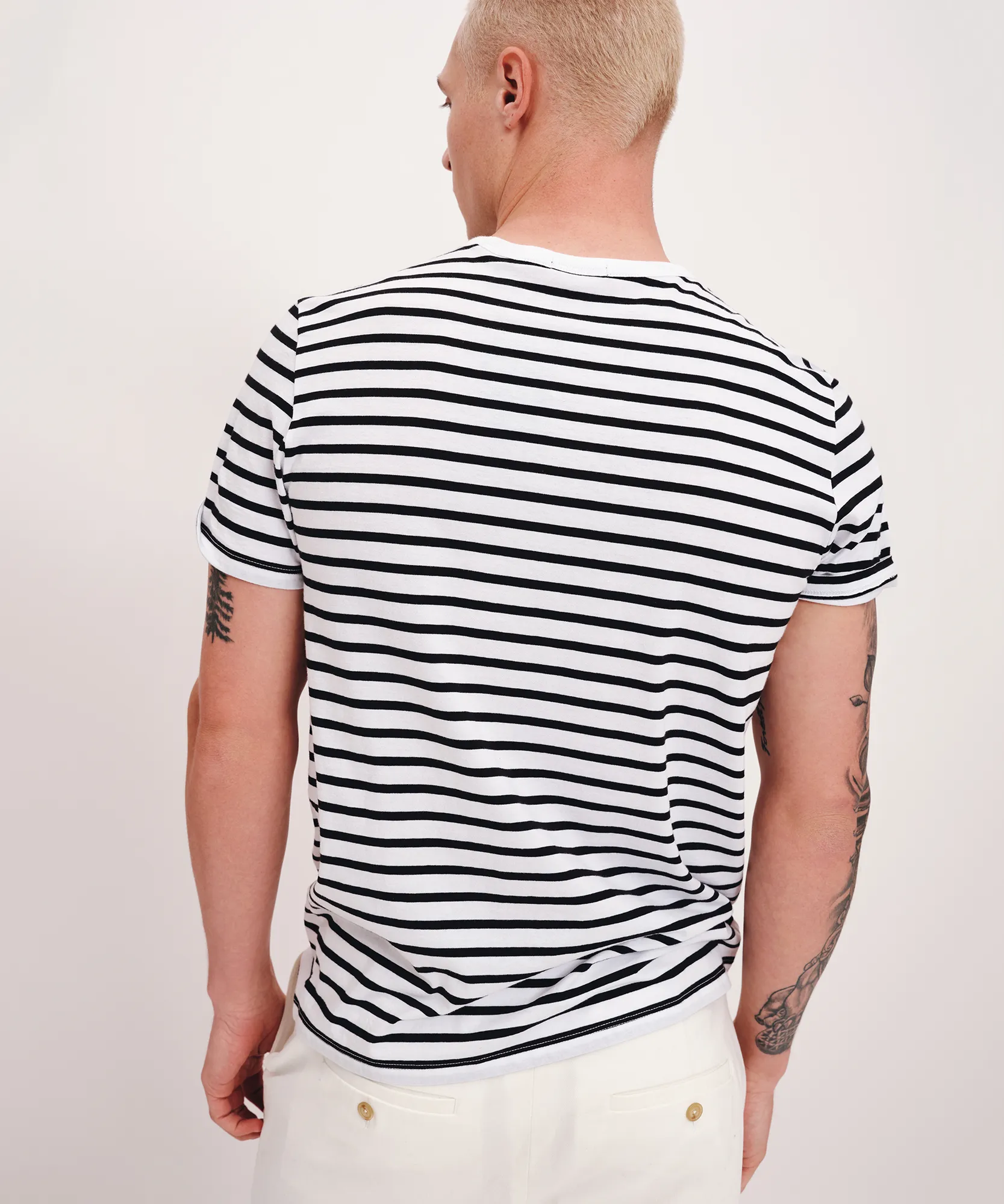 Classic Jersey Stripe Short Sleeve Crew Neck Tee - White-Black