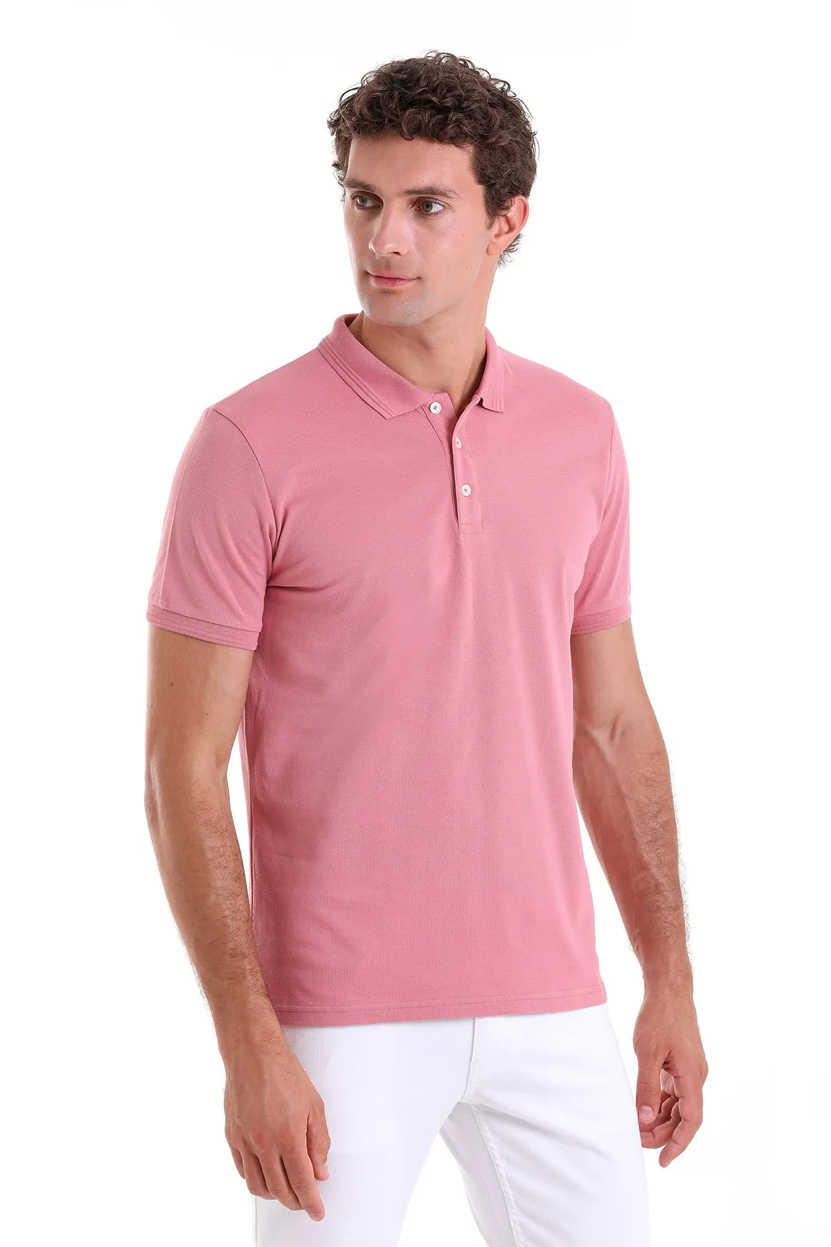 Comfort Fit Basic Plain 100% Cotton Rose Polo T-Shirt