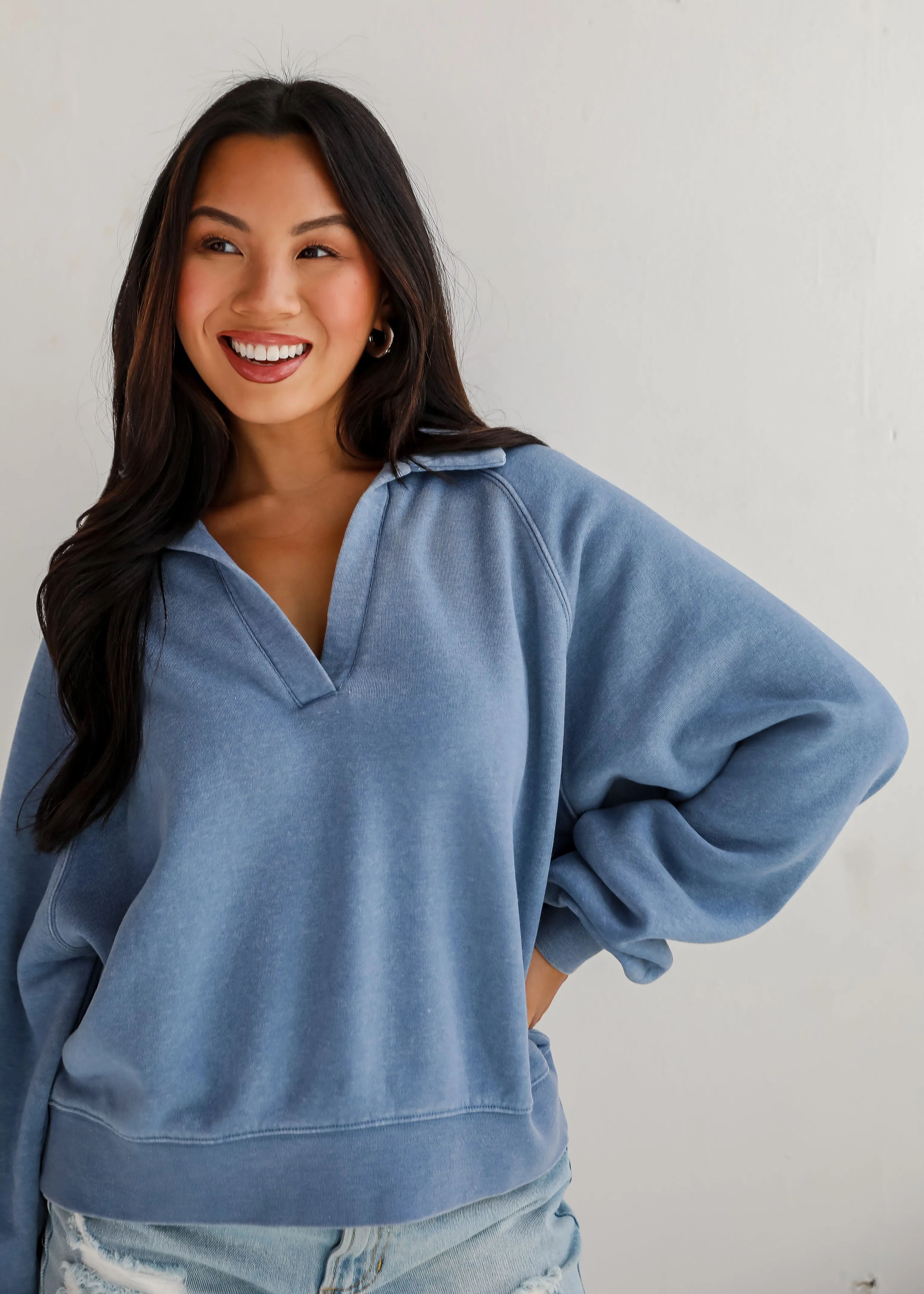 Comfy Culture Denim Collared Pullover - DU DEAL