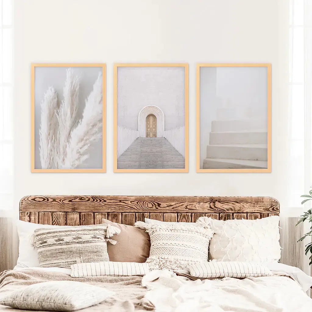 Contemporary Aesthetic Wall Art. Pampas Grass, Stairs, Door