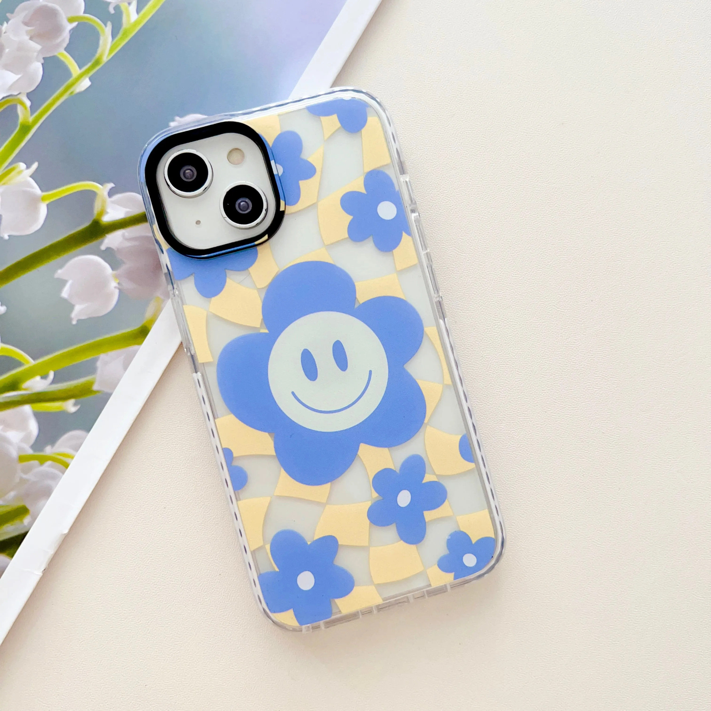 Cute Sunflower Pattern Groovy Style Silicon Impact Proof Case For iPhone