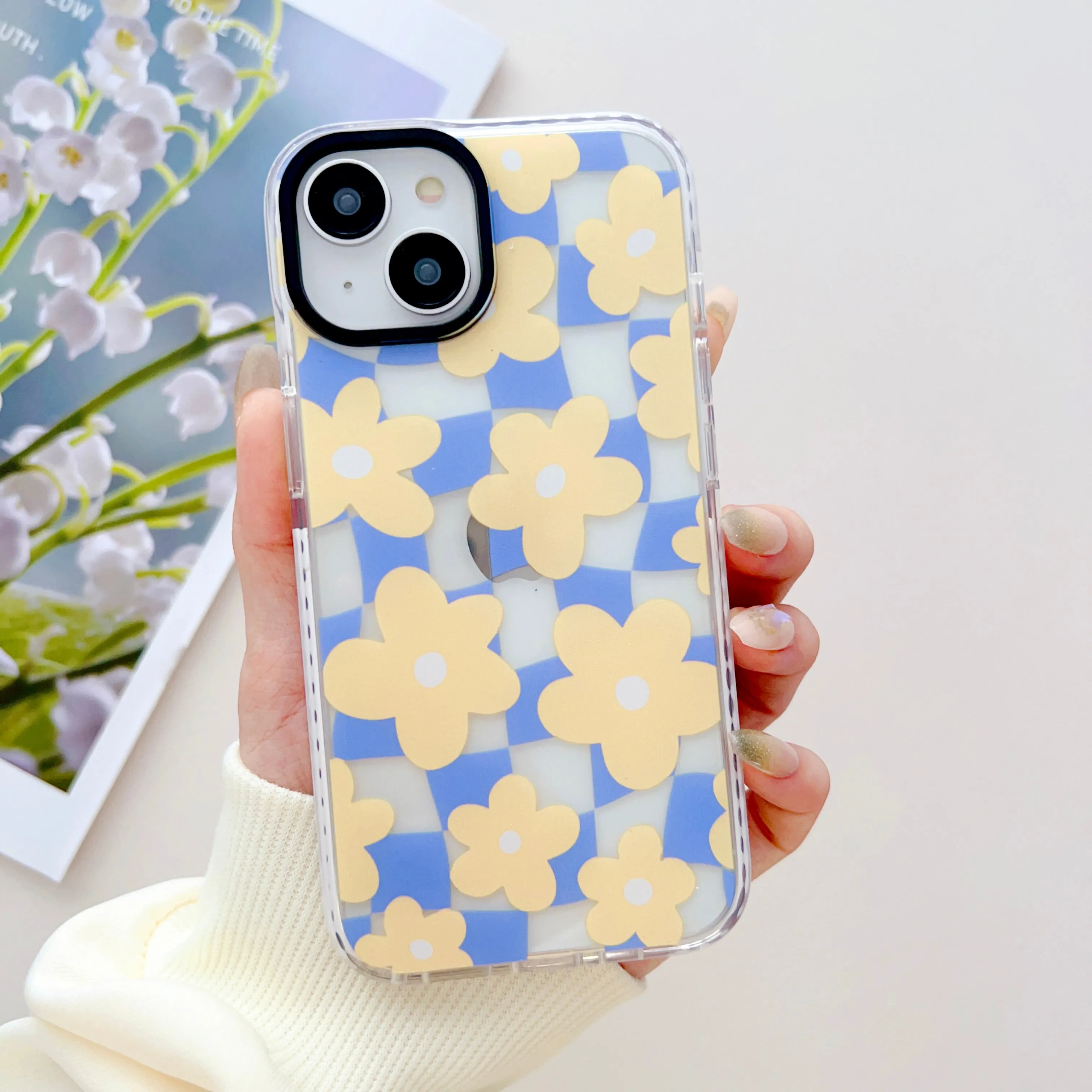 Cute Sunflower Pattern Groovy Style Silicon Impact Proof Case For iPhone