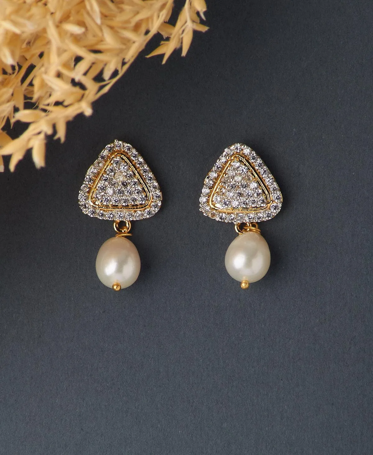 Delicate Stone Studded Pearl Earring