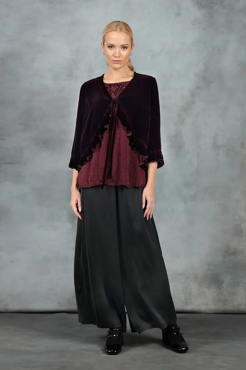 Devoré Feather Merlot Silk Blouse