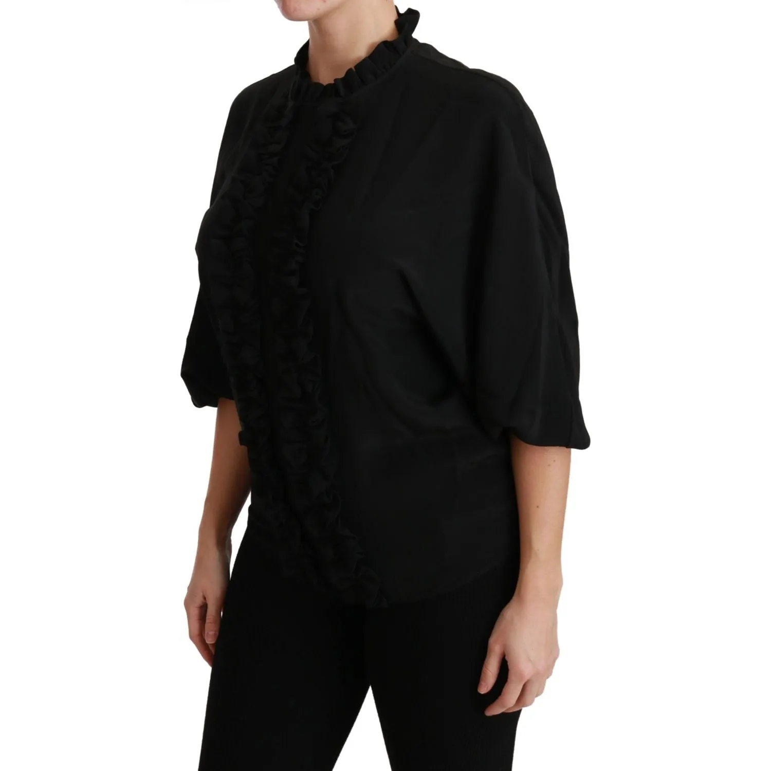 Dolce & Gabbana Elegant Black Silk Short Sleeve Blouse