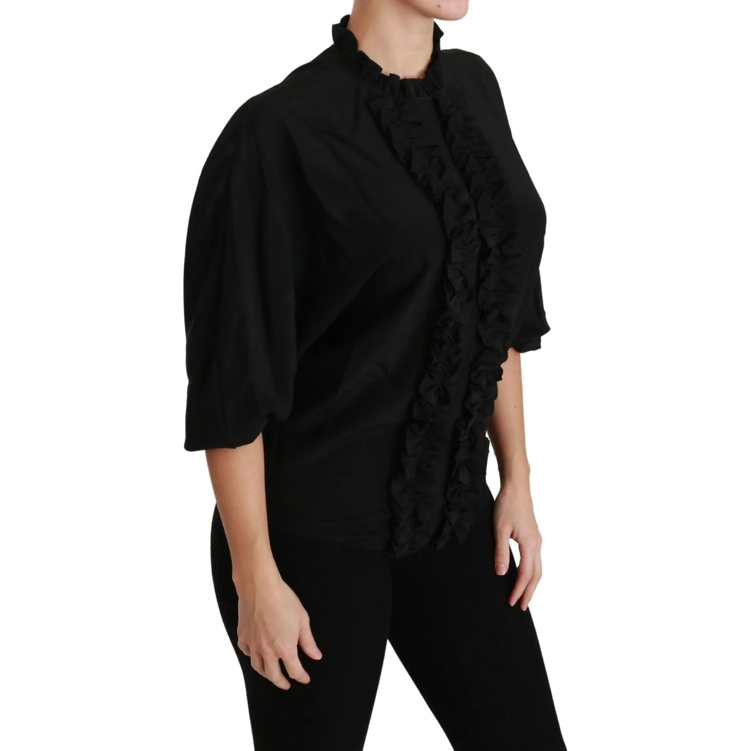 Dolce & Gabbana Elegant Black Silk Short Sleeve Blouse