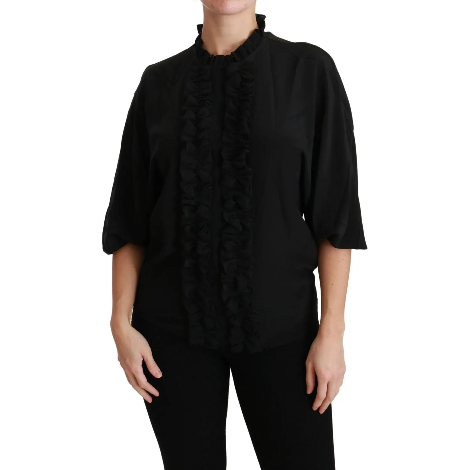 Dolce & Gabbana Elegant Black Silk Short Sleeve Blouse