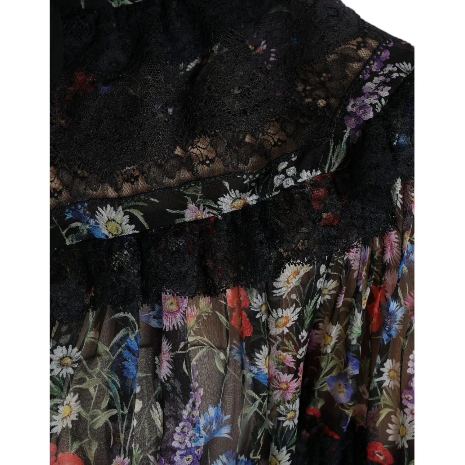 Dolce & Gabbana Elegant Floral Silk Blouse with Lace Trim