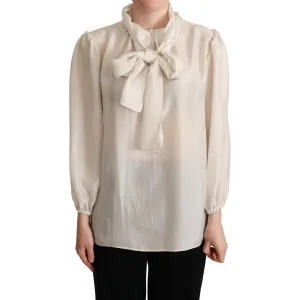 Dolce & Gabbana Elegant Light Gray Silk Ascot Blouse