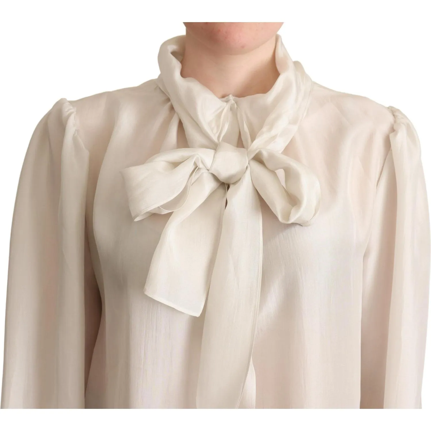 Dolce & Gabbana Elegant Light Gray Silk Ascot Blouse