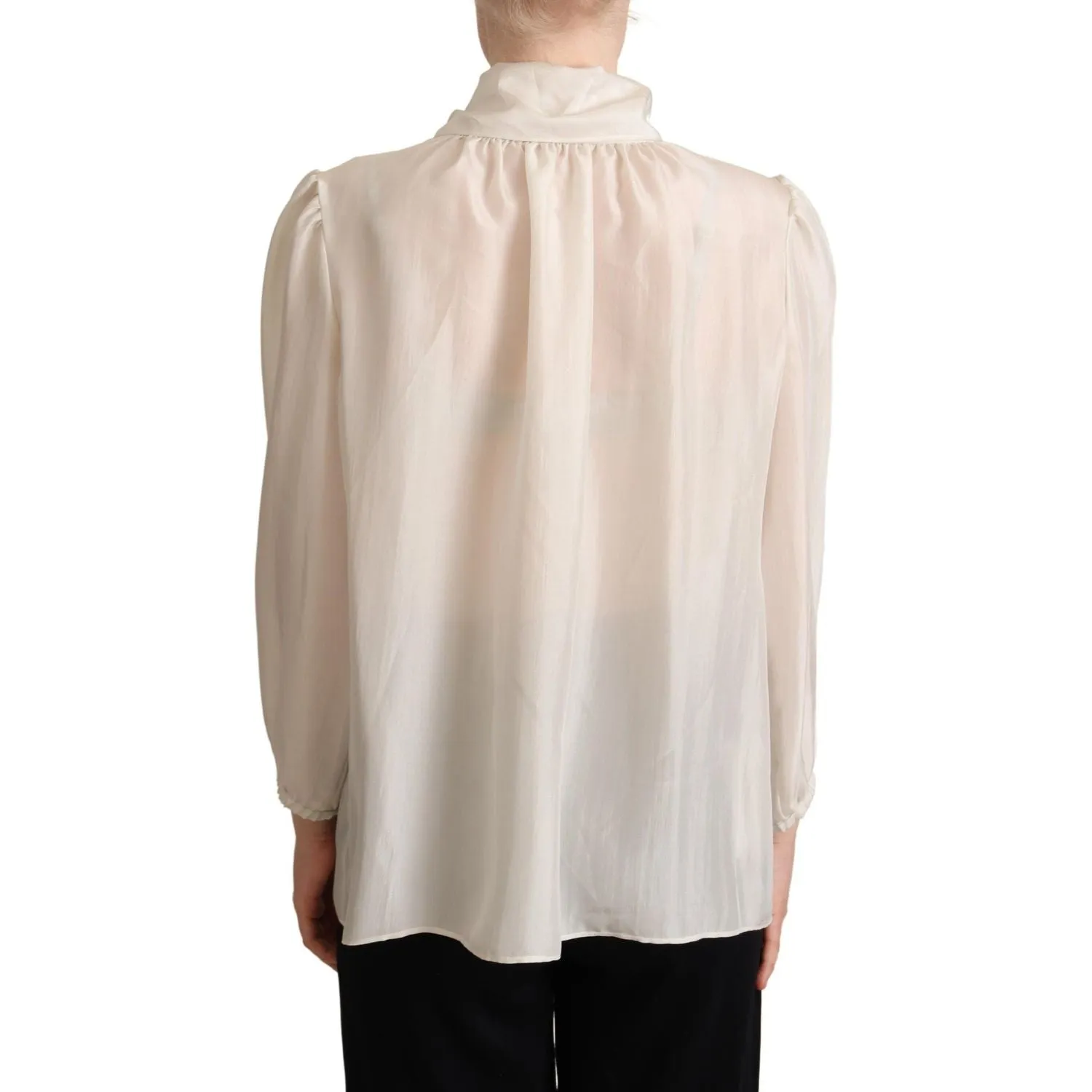 Dolce & Gabbana Elegant Light Gray Silk Ascot Blouse