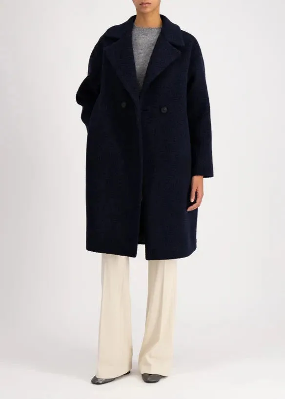 DROPPED SHOULDER COAT BOUCLE | NAVY BLUE