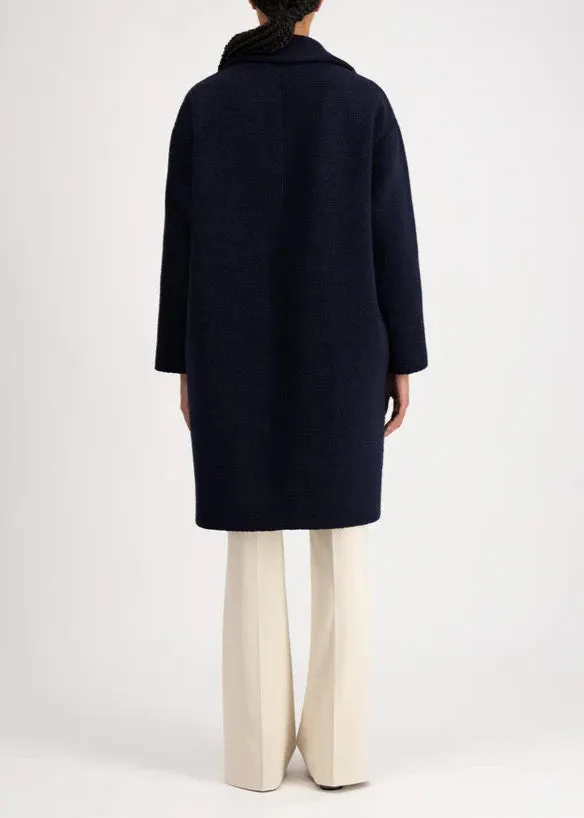 DROPPED SHOULDER COAT BOUCLE | NAVY BLUE