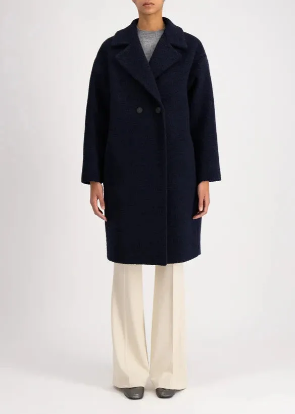 DROPPED SHOULDER COAT BOUCLE | NAVY BLUE