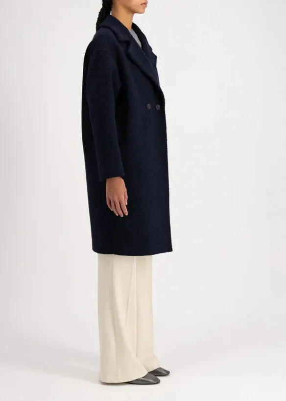 DROPPED SHOULDER COAT BOUCLE | NAVY BLUE