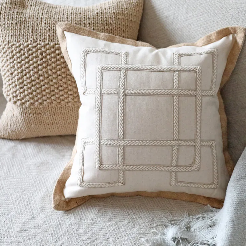 Elegant Cotton and Jute Throw Cushion Cover