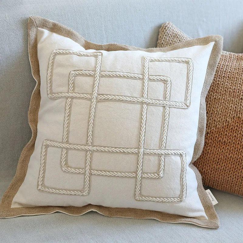 Elegant Cotton and Jute Throw Cushion Cover