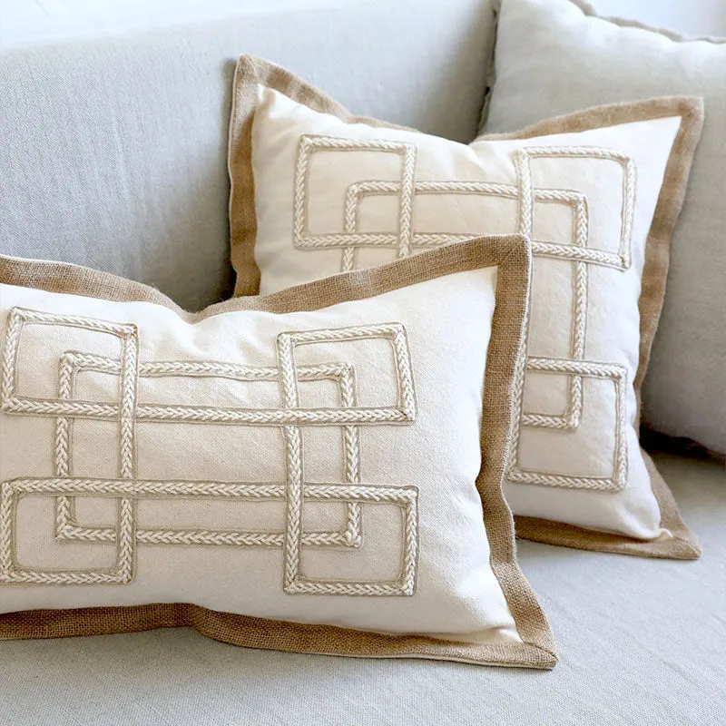 Elegant Cotton and Jute Throw Cushion Cover