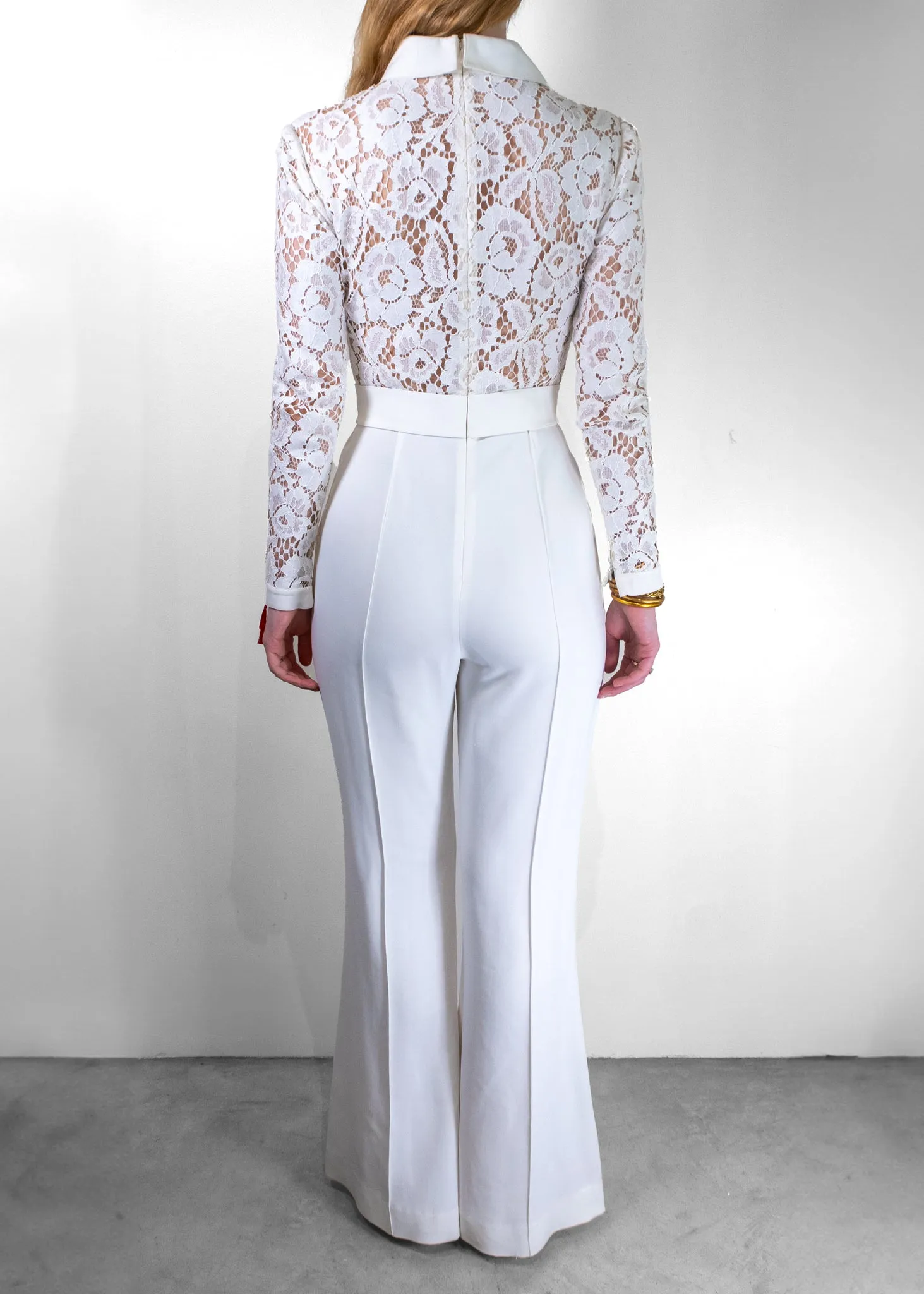 Elie Saab Collared Flare-Leg Lace Jumpsuit