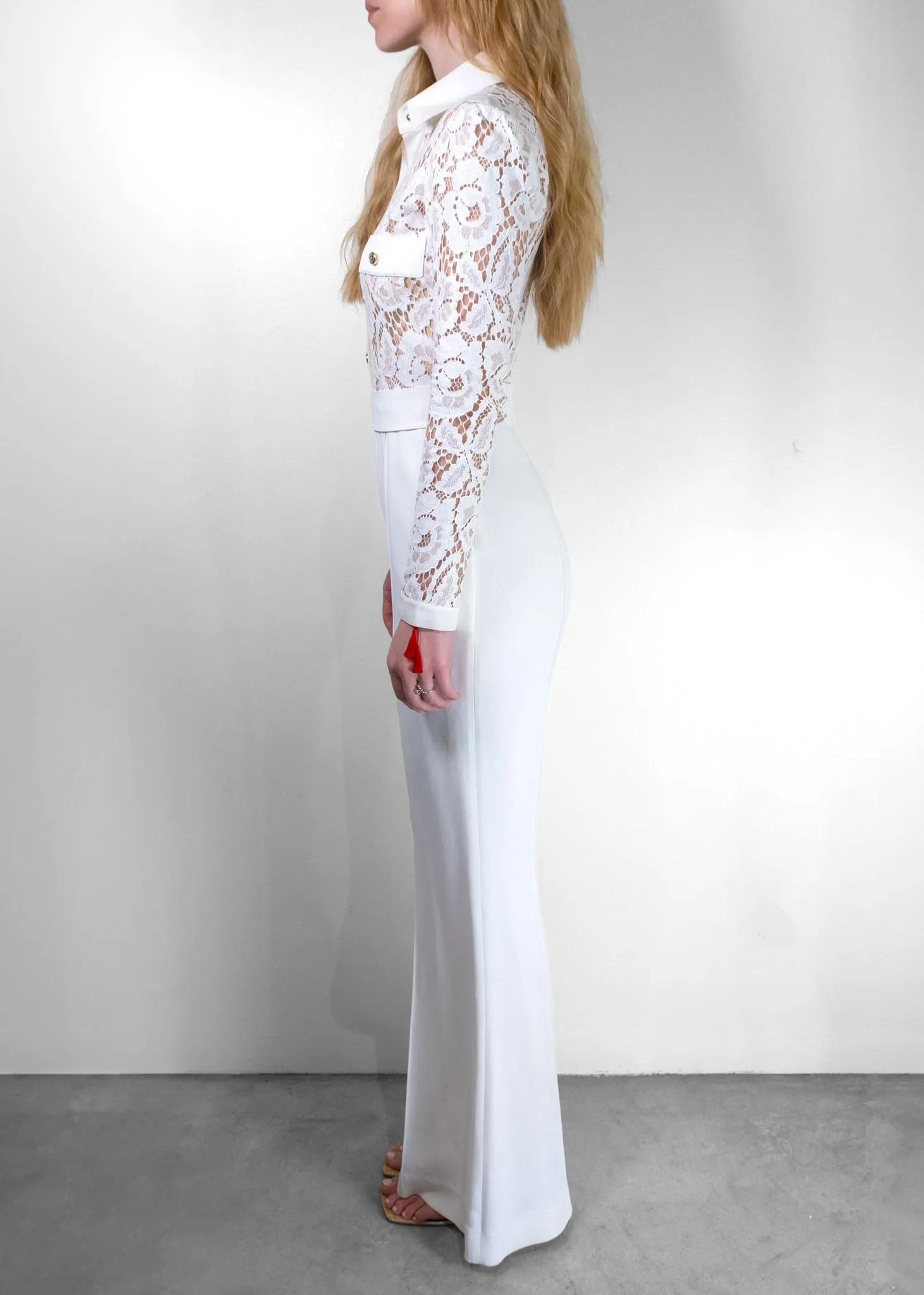 Elie Saab Collared Flare-Leg Lace Jumpsuit